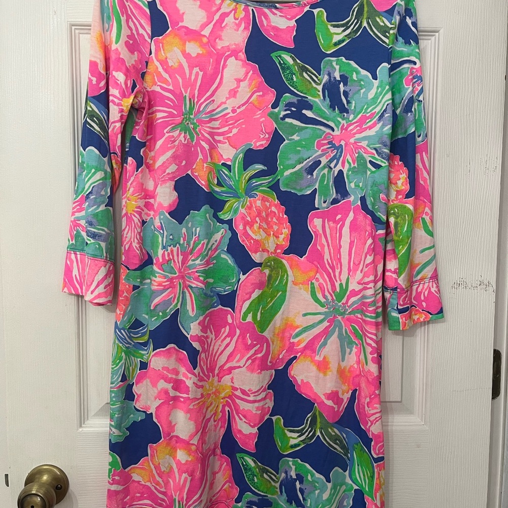 Floral Print Dress with Pink and Blue